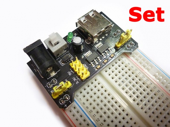 Set with 400 pins breadboard and power module MB102